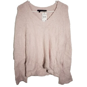 360Sweater Pink Vneck Long Sleeve Pullover Stretch Wool Blend NWT Size L